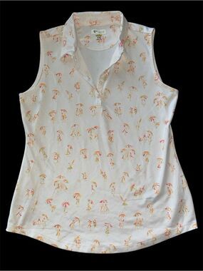Greg Norman Collection Sleeveless White Polo Golf Tank with Umbrella Print!
